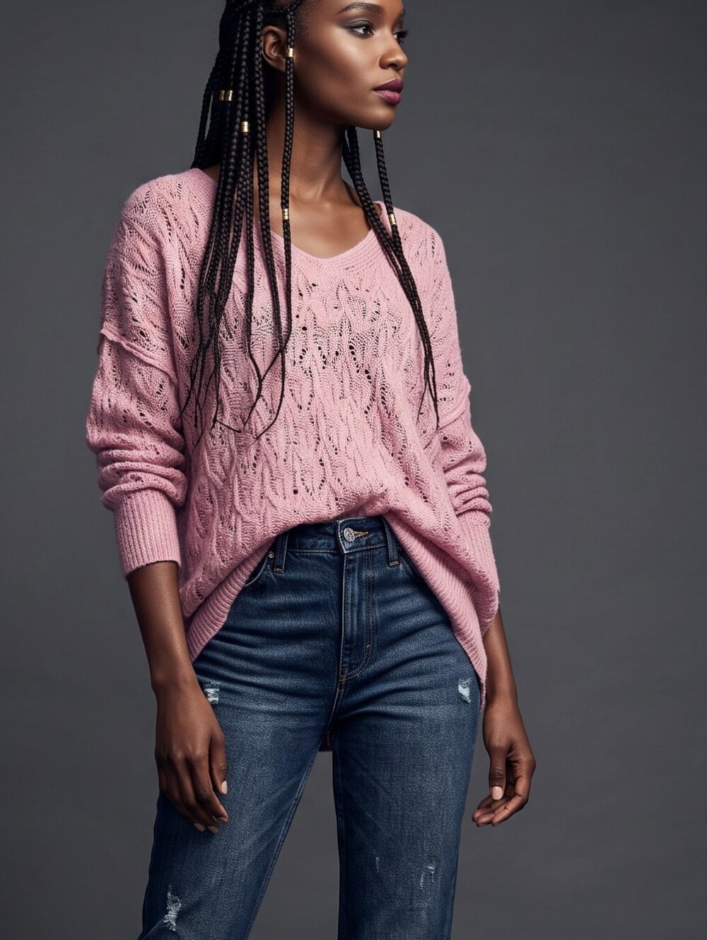 Free People Purple Wool Alpaca Blend Open Crochet Soft Slouchy Sweater L